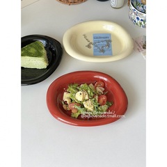 ins風手捏不規則陶瓷甜品盤蛋糕盤西餐沙拉平盤早餐盤高級感奶油