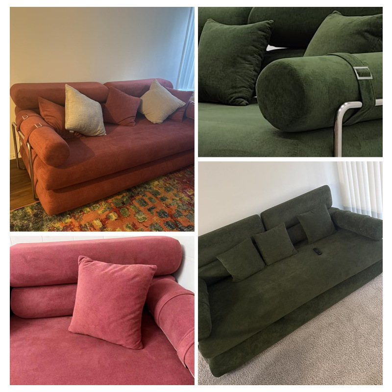 Sofá de tela retro plegable transfronterizo esquina redondeada reposabrazos sofá cama plegable 32D esponja de compresión sofá doble