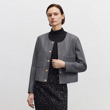 2025秋新款山羊皮短款圆领小香风真皮皮衣女外套海宁简约女士皮衣