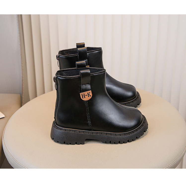 Mädchen Martin Boots - Schwarze Lederstiefel Für Kinder_voghion.com