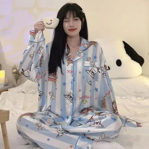 Estilo coreano japonés pijamas de dibujos animados mujer coolomi linda chica corazón ins estilo pantalones de manga larga desgaste del hogar otoño celebridad de Internet