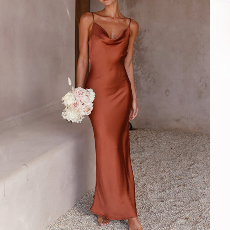 Cross-Border Foreign Trade Women's Clothing European and American 2026 Spring and Summer New Style Spaghetti Strap Deep V-Neck Slim Fit Urban Fashion Solid Color Dress