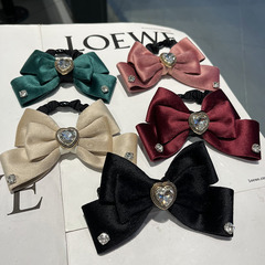 韓國鑲鑽愛心蝴蝶結珍珠發圈後腦勺丸子頭髮繩時尚甜美氣質髮飾女