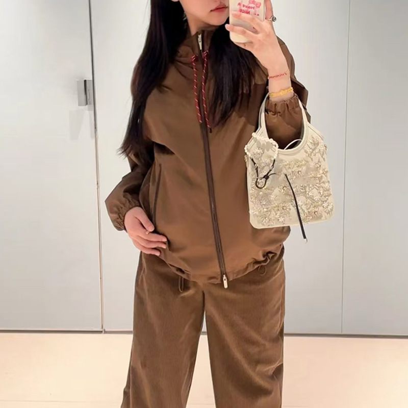 M家25春季法式时尚百搭时髦设计感宽松休闲抽绳连帽工装夹克外套|undefined