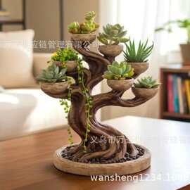 Bonsai Tree Shape Planter 盆景树枝花盆多槽绿植装饰花盆26822