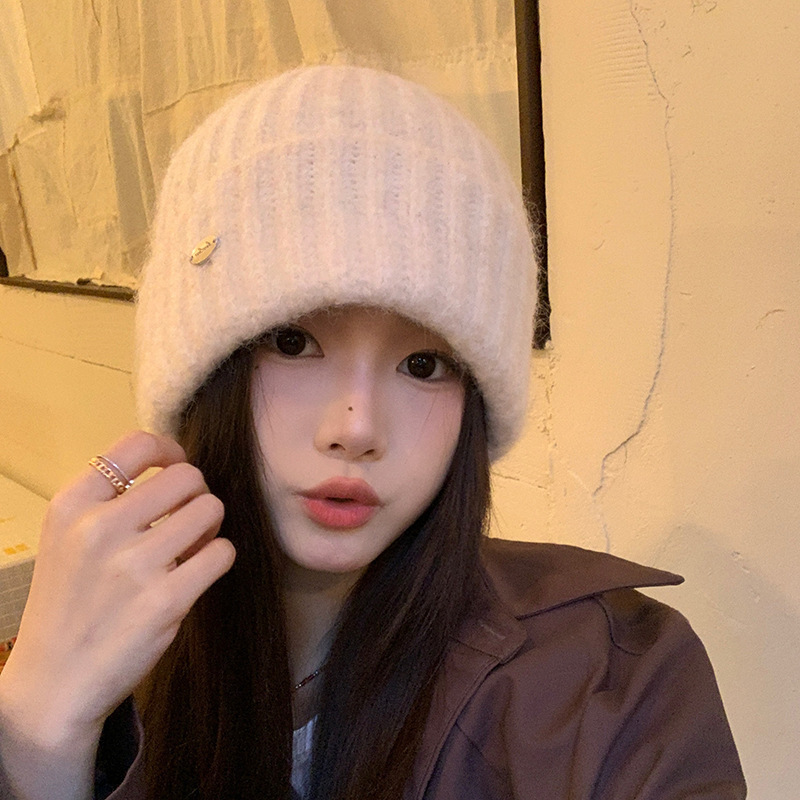 软糯亲肤米白色针织帽子女秋冬加厚保暖毛线帽户外防风护耳帽冷帽|undefined