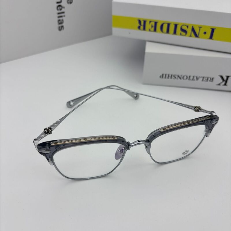 アイブロウライン×レトロハーフフレームメガネ、セレブ風純チタン超軽量トレンドXue Zhiqian、男性用近視フレーム装着可能|undefined