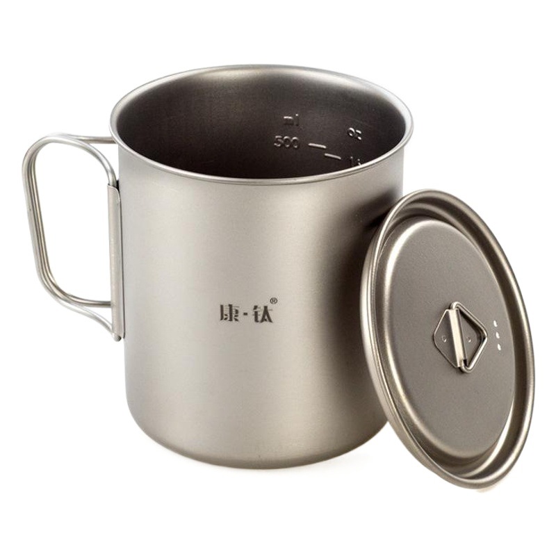 Kangti transfronterizo dedicado titanio puro al aire libre olla colgante taza de agua puede cocinar té saludable titanio taza de agua taza de aleación de titanio al por mayor