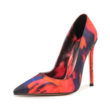 跨境时装单鞋女个性花布欧美尖头细跟欧美高跟鞋女鞋