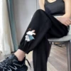 Back rabbit bouquet black pants thin models