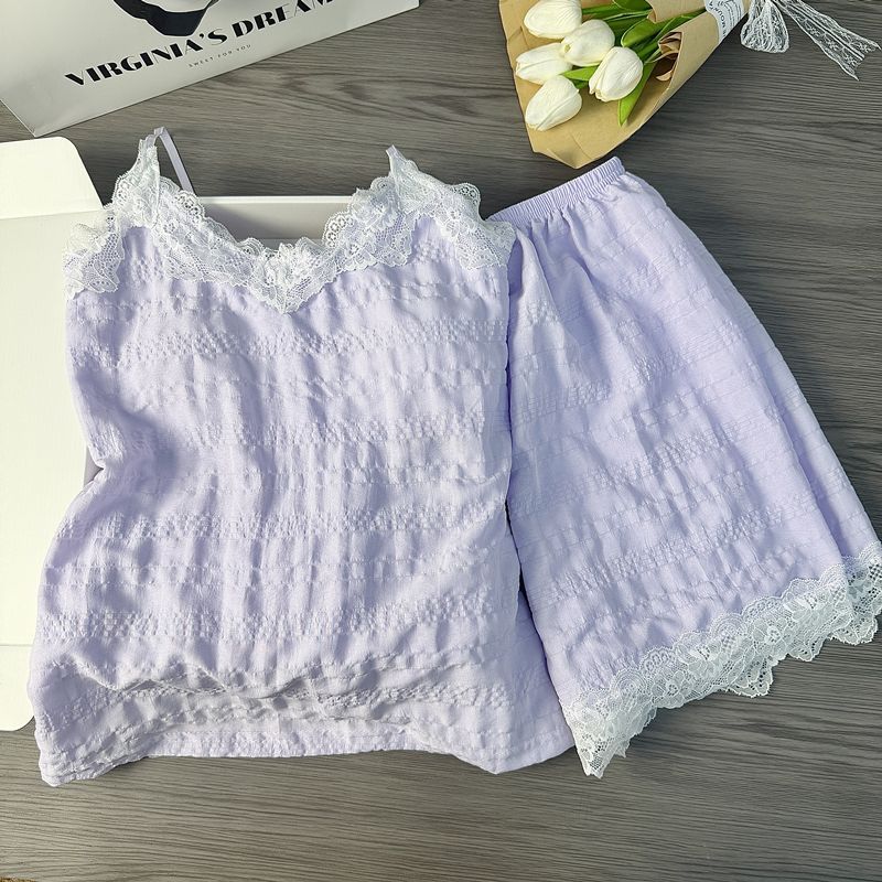 Nuevos pijamas transfronterizos con cojín de pecho mujeres nubes de verano de algodón con pantalones cortos dulces y lindos juegos de ropa para el hogar