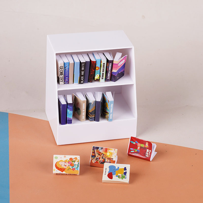 Dollhouse mini furniture, miniature shelves, bookshelves, book reading room model decorations, children's pretend play toys