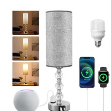 跨境专供轻奢水晶台灯直筒布艺灯罩酒店工程卧室触摸调光台灯美规