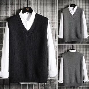 Autumn and Winter 2023V collar vest vest sweater men's solid color simple loose casual sweater sleeveless waistcoat