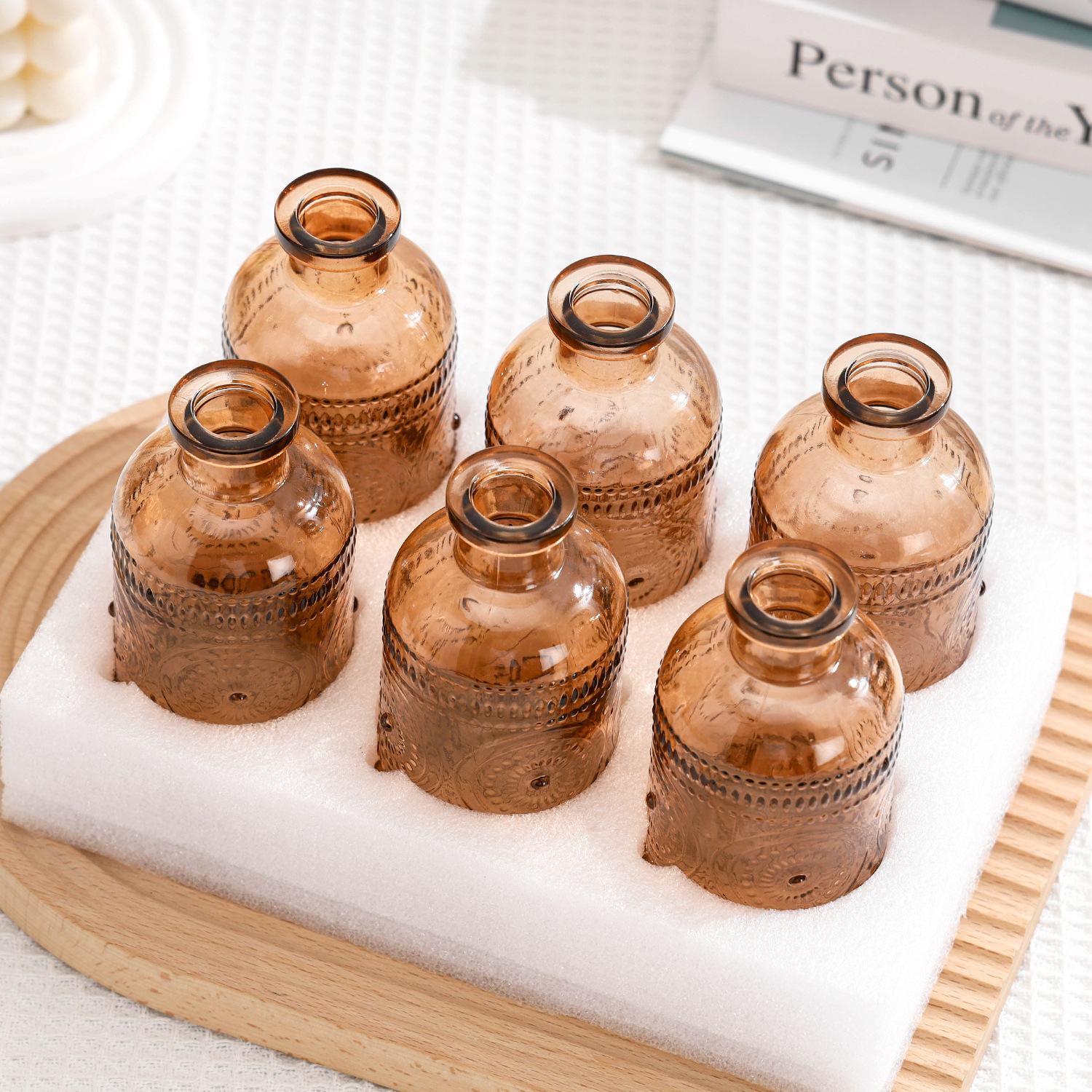 Florero retro personalizado, decoración suave de alta calidad, jarrón pequeño, botella de aromaterapia transparente, decoración del hogar