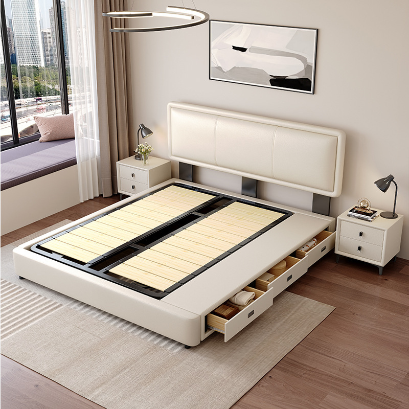 Modern Simple Leather Bed Ultra-Thin Bedside Double Master Bedroom Bed Small Apartment Suspended Bed Edge-To-Edge Solid Wood Soft-Packed Wedding Bed Modern Simple Leather Bed Ultra-Thin Bedside Double Master Bedroom Bed Small Apartment Suspended Bed Edge-To-Edge Solid Wood Soft-Packed Wedding Bed