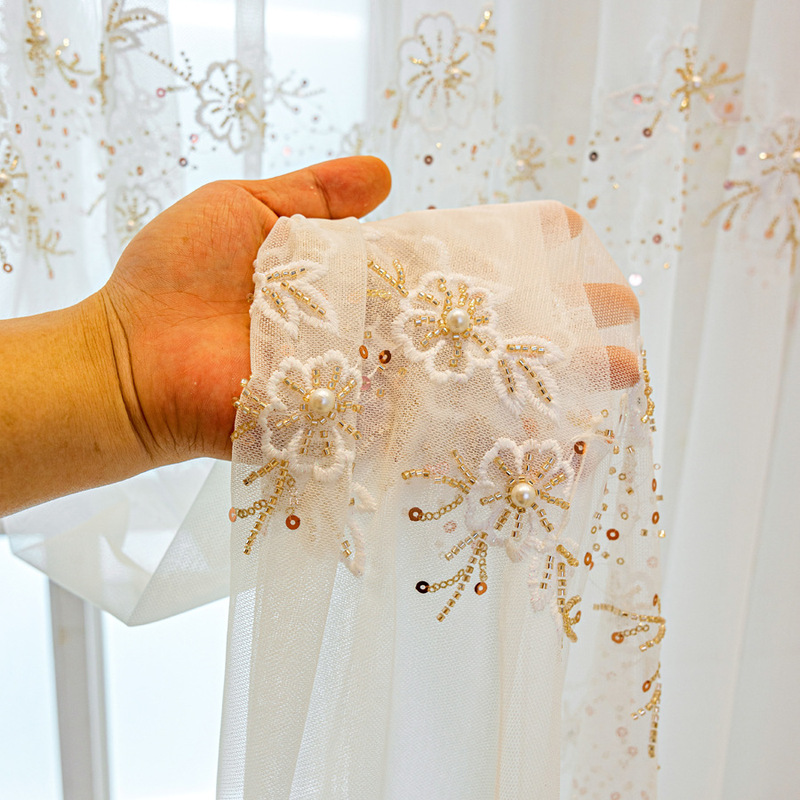 メーカーの卸売りは軽くて豪華な予約の玉の白い紗の刺繍の窓の紗の花のレストランの客間の寝室のベランダは光を通して国境を越えます。|undefined