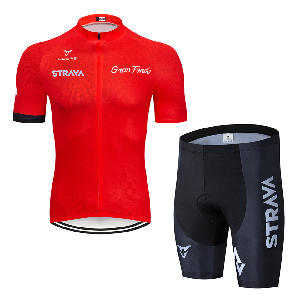 Conjunto de ropa de ciclismo STRAVA, tirantes cortos y camiseta de verano, transpirable y cómoda, lista para envío
