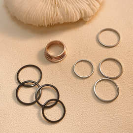 四件套 轻奢戒指简约个性日韩玫瑰金钛钢不掉色饰品学生指环尾戒