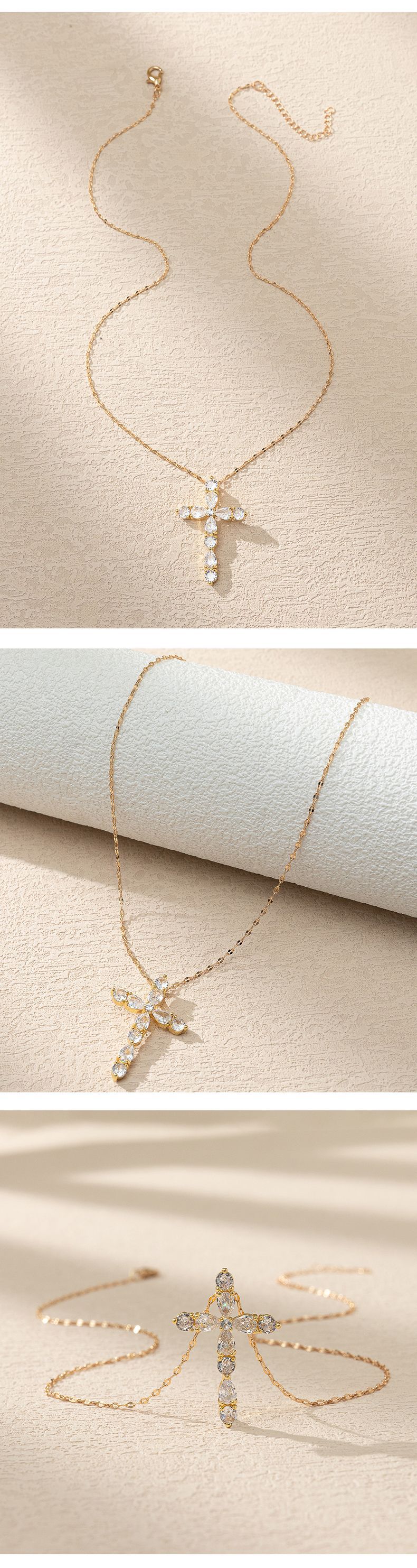 Simple Style Cross Copper Inlay Zircon Pendant Necklace 1 Piece