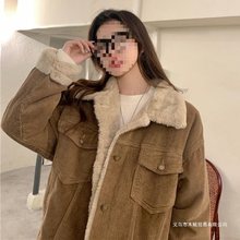 棉服外套女装冬季韩版2023新款灯芯绒加绒加厚保暖毛茸茸长袖棉衣