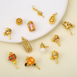 古法金珍珠挂坠镶嵌锆石方形镂空金刚川蛇葫芦散珠挂坠饰品配件