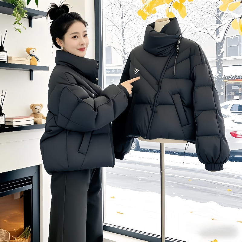 Chaqueta de mujer de algodón corta chaqueta de mujer pequeña en invierno de 2026 nueva chaqueta de algodón engrosada con ropa de pan casual