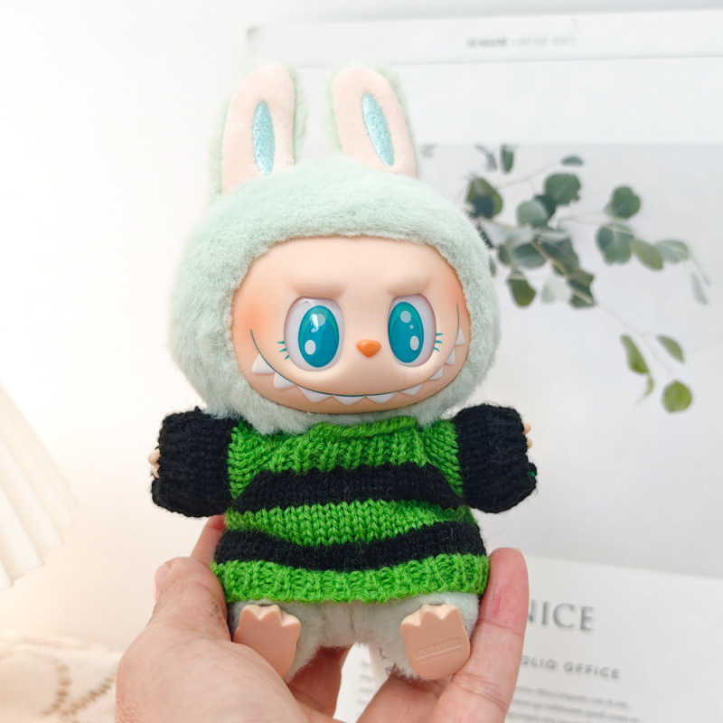 17 センチメートルビニールぬいぐるみマカロンラブブ LABUBU ベビー服ピンクのガーゼスカートヘアアクセサリー交換服|undefined