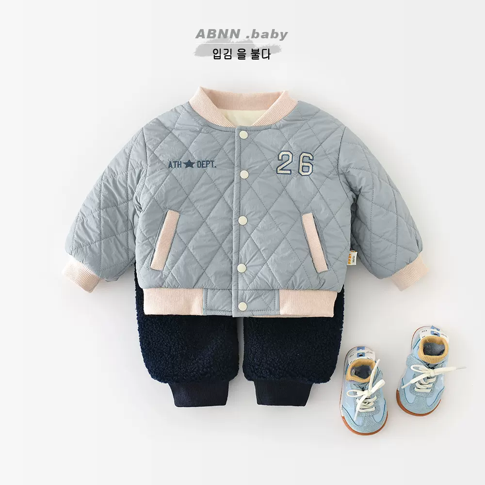 婴儿棉服外套秋冬男女童韩版绗棉加绒加厚棉服棒球服外穿潮58011