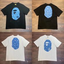 香港代购BAPE短袖2024新款猿人头蓝色双面大头印花宽松男女T恤潮