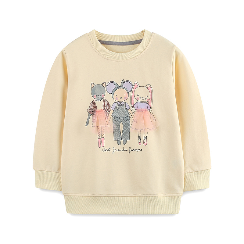 Estilo europeo y americano otoño niñas suéteres de manga larga vestidos de gasa de animales pequeños estampados suéteres infantiles de punto de algodón sudaderas infantiles