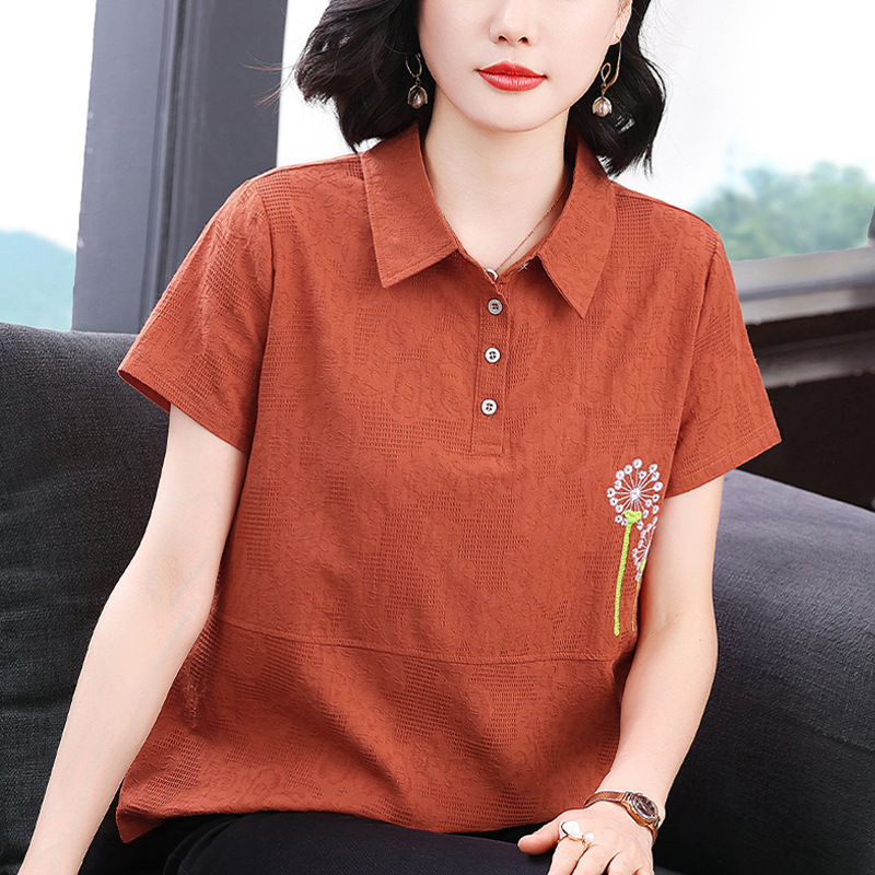 Real Shot Mother Summer 2025 New Comfortable Cotton and Linen Top Loose Belly Covering plus size Women's White Orange T-Shirt