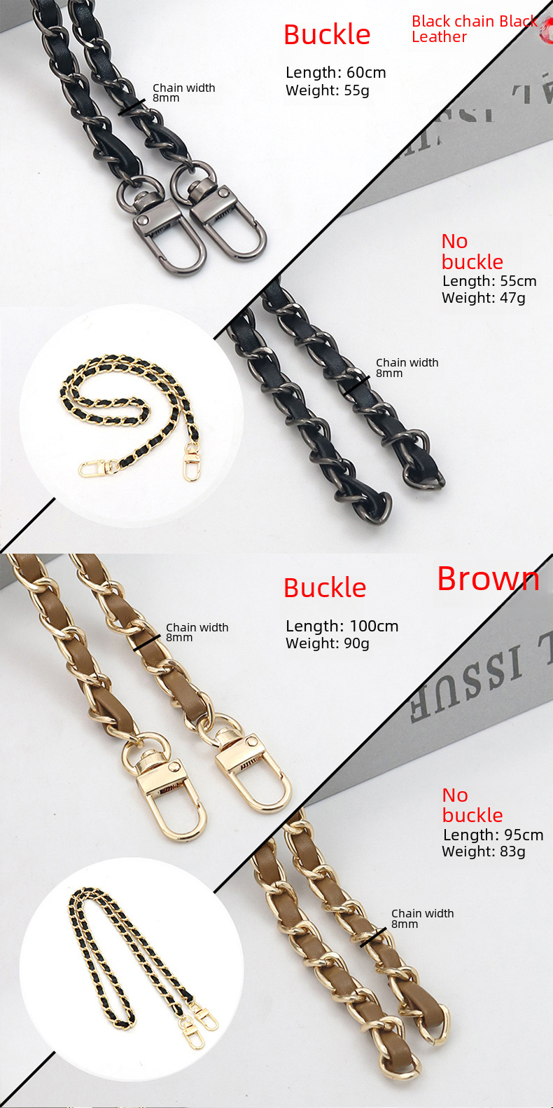 in stock Wearing Leather Bag with Accessories in stock Bag Chain Crossbody Bag Chain Backpack Shoulder Strap Metal Bag Shoulder Strap Customization