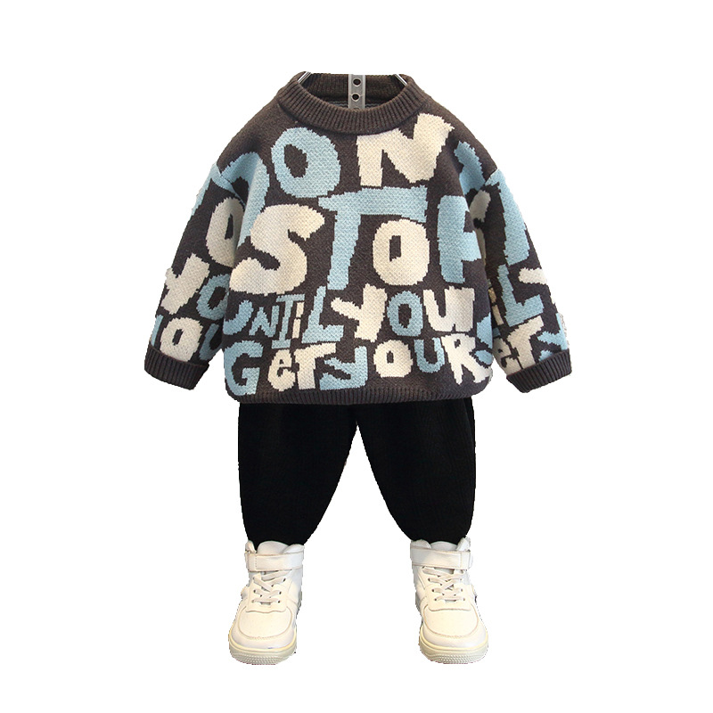 6483 suéter de cuello redondo para niños 2025 primavera y otoño nuevo suéter de otoño para bebés de moda con letras para niños