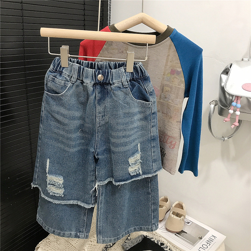 童装女童套装韩系卡通T恤秋季新款打底衫儿童牛仔裤两件套潮外贸|undefined