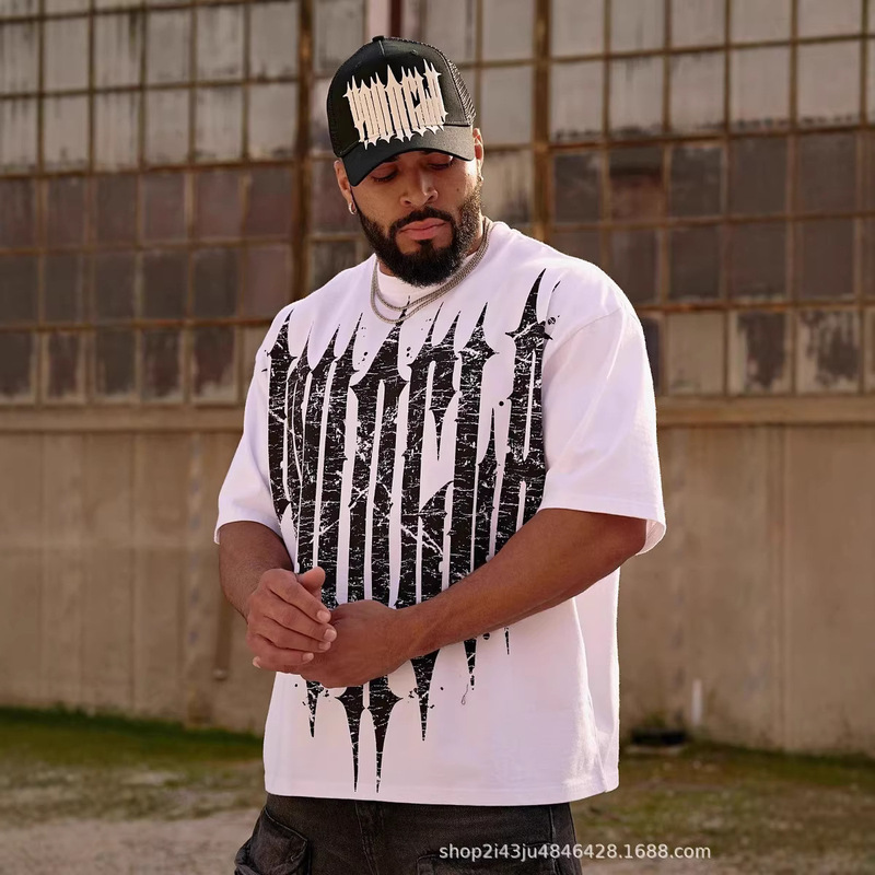 New American Trendy Brand Youngla Men's Oversized Fashion Casual T-Shirt Jogging Sports Fitness Pure Cotton Round Neck Short Sleeves