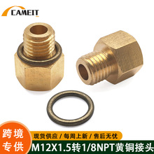改装汽车M12X1.5外牙 1/8NPT内牙黄铜接头适配器带垫圈压力表配件