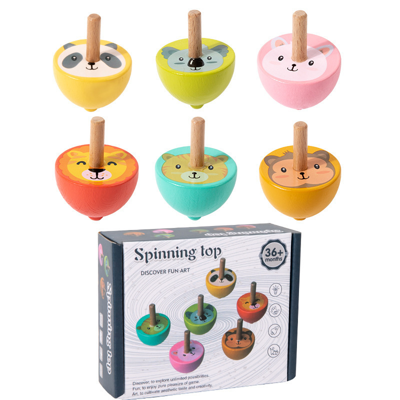 Juguetes transfronterizos de madera giratoria manual giroscopio de color jardín de infantes tradicional nostálgico pequeño giroscopio juguetes de mesa