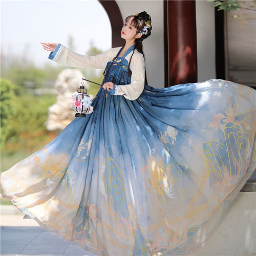 Tang Dynasty Hanfu Fairy dress for women  hanfu super fairy ancient printing embroidery double-breasted chest Ru skirt suit elegant ancient costume