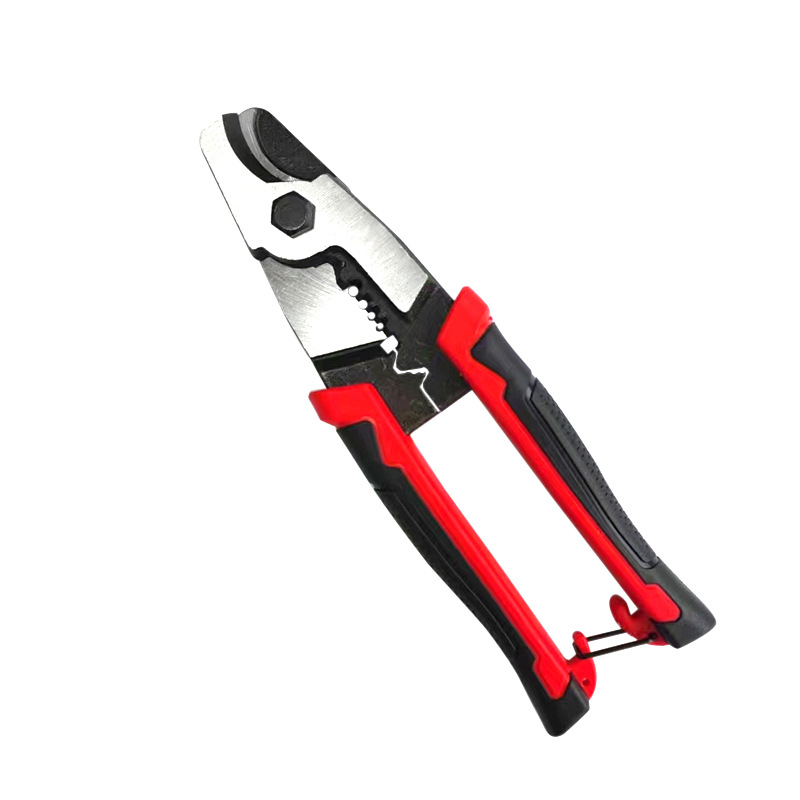 Cortador de cable multifuncional de grado industrial de venta caliente, cable pelable, prensado, acero al cromo vanadio de gran apertura, forjado, cable cortante y pelable