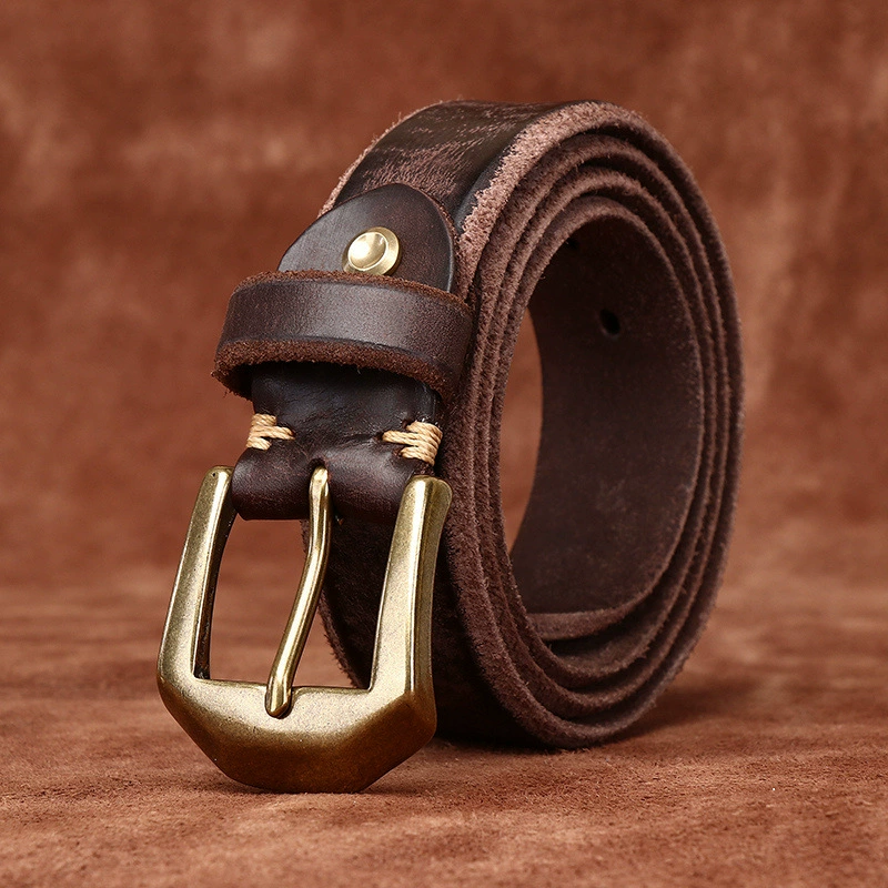 Leather copper retro belt, genuine leather, cowhide