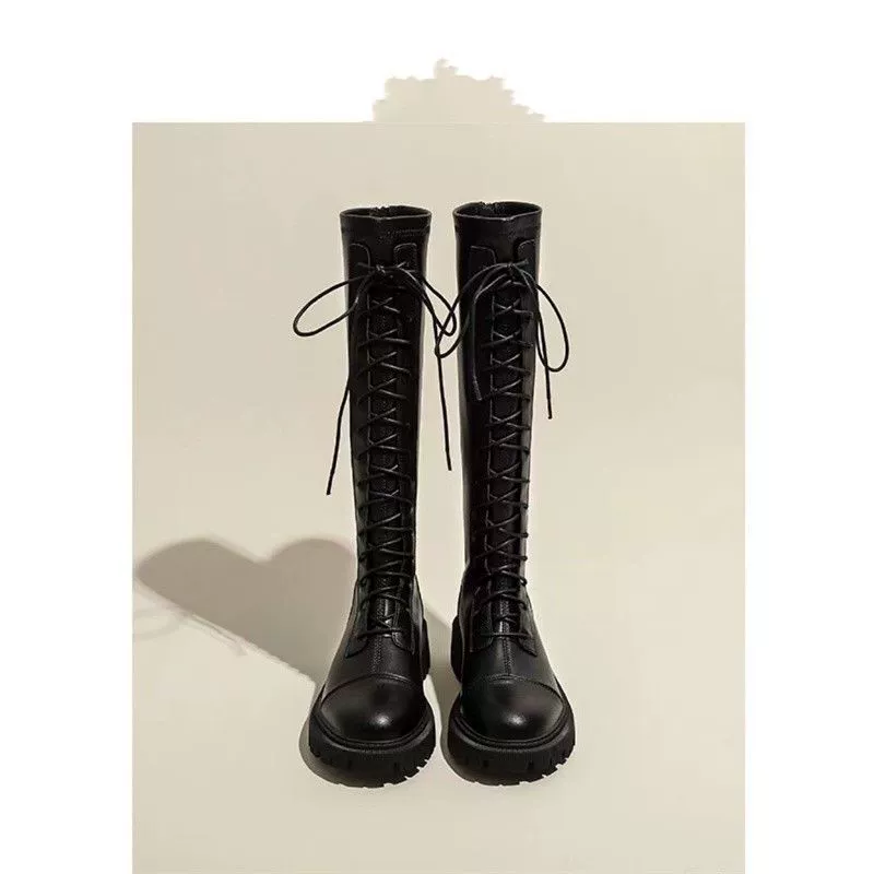 Мартина сапоги с толстой подошвкой тонкая шнуровка сапоги длинные трубочки рыцарь сапоги женские весна и осень 2022 новые бархатные сапоги