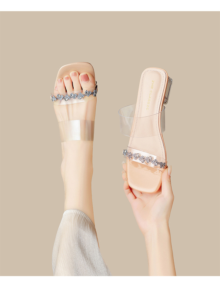 Sandal cao gót nữ đính đá quai ngang mũi hở đế mềm — KH55 Màu be chi tiết 16
