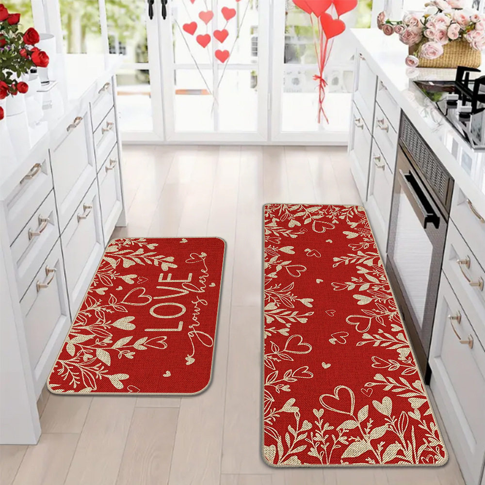 Amazon día de San Valentín alfombra de piso de cocina doméstica dos piezas conjuntos de alfombra de piso resistente a la suciedad y alfombra de puerta de entrada