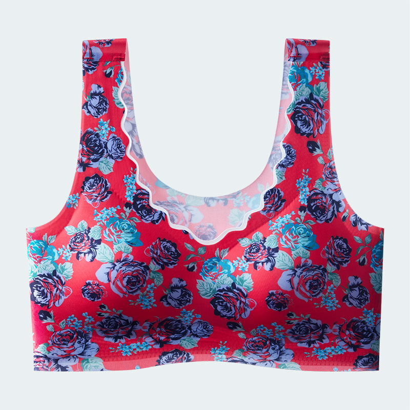 Ropa interior floral sin costuras, mujeres de mediana edad, sujetador sin anillo de acero, copa fija, chaleco para dormir de mediana edad y ancianos