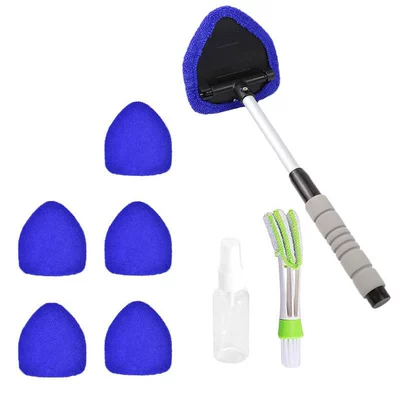 Car cleaning tools Car Windshield Cleaning Brush, Defogging - 6-blue-cloth-covers-1-set-of-b-type-plastic-parts-1-green-and-white-air-conditioning-brush-1-spray-bottlepe