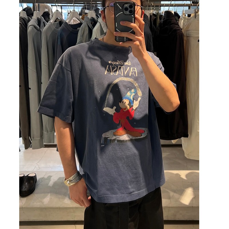 Mickey Series Short-Sleeved Men's Vtg Vintage Washed Distressed T-Shirt Saint Michael Trendy Brand Ins Summer Top