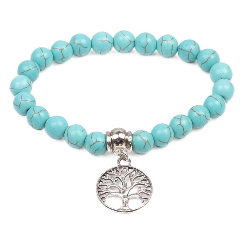 AliExpress turquesa 8mm Árbol de la vida colgante pulsera de cuentas de Europa y América pulsera de los hombres