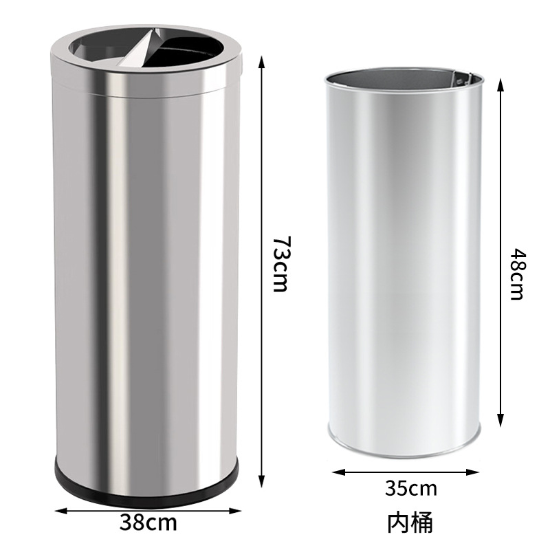 Hotel de acero inoxidable cubo de basura redondo con cenicero empresa hotel vertical pasillo elevador cubo de fumadores