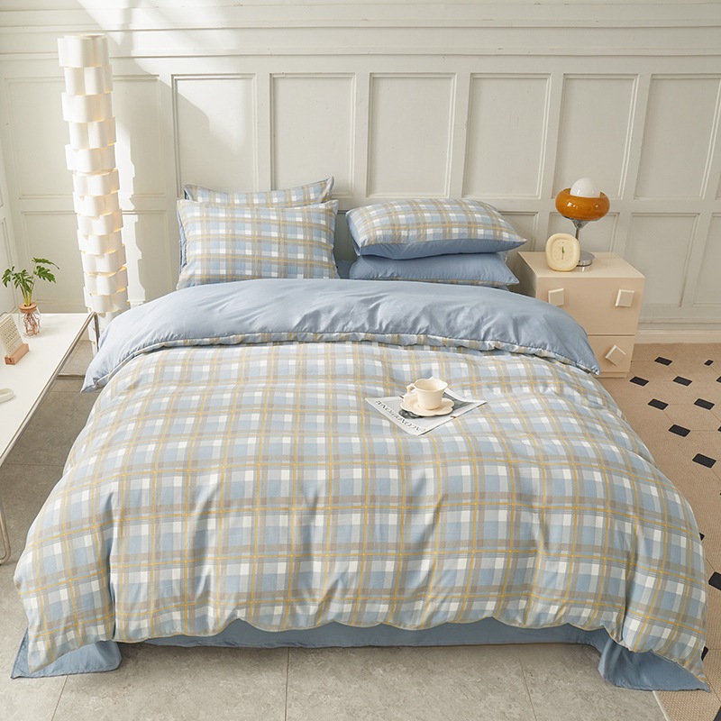 Copripiumino in cotone lavato a quadri per letto singolo_voghion.com